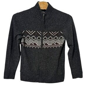KAVU Gray White Red Fair‎ Isle Pattern Made in Nepal Wool Zip Up Sweater Mens S